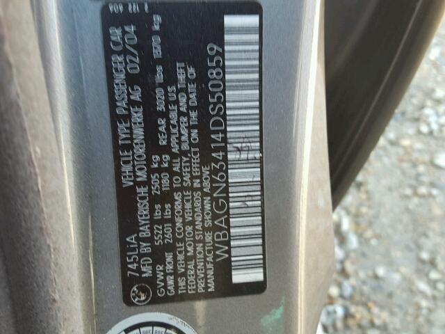 WBAGN63414DS50859 - 2004 BMW 745 LI 灰色 照片 10
