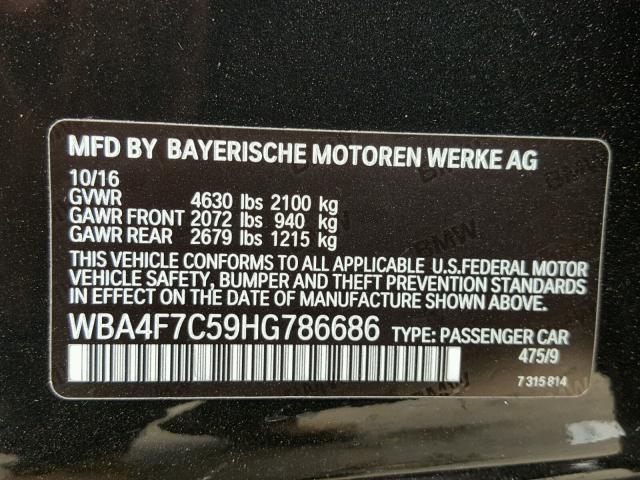 WBA4F7C59HG786686 - 2017 BMW 430I GRAN BLACK photo 10