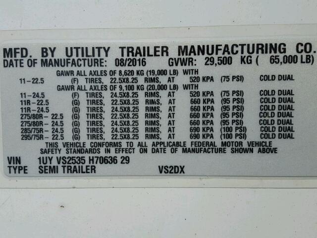 1UYVS2535H7063629 - 2017 UTILITY TRAILER WHITE photo 8