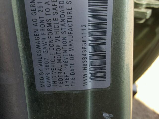 WVWTH63B43P381112 - 2003 VOLKSWAGEN PASSAT GLX GREEN photo 10