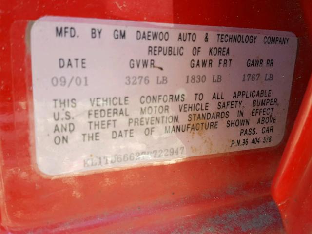 KL1TD66627B722947 - 2007 CHEVROLET AVEO BASE Qırmızı foto 10
