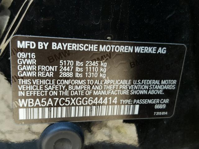 WBA5A7C5XGG644414 - 2016 BMW 528 XI BLACK photo 10