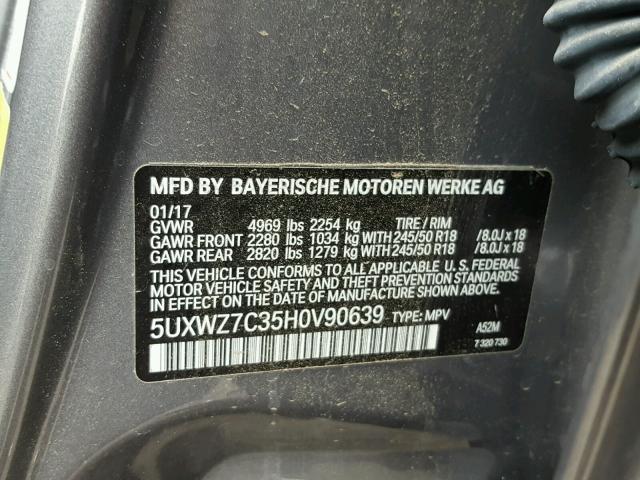 5UXWZ7C35H0V90639 - 2017 BMW X3 SDRIVE2 Сұр фото 10