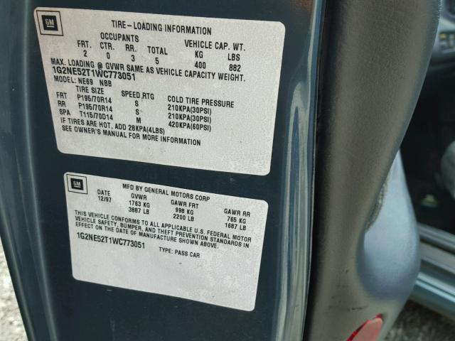 1G2NE52T1WC773051 - 1998 PONTIAC GRAND AM S ლურჯი ფოტო 10