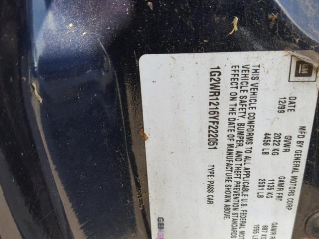 1G2WR1216YF222051 - 2000 PONTIAC GRAND PRIX Көк фото 10