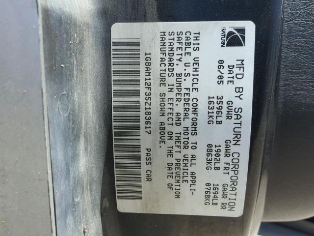 1G8AM12F35Z183617 - 2005 SATURN ION LEVEL ვერცხლისფერი ფოტო 10