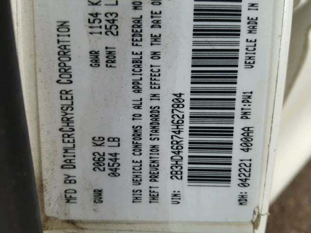 2B3HD46R74H627804 - 2004 DODGE INTREPID S თეთრი ფოტო 10