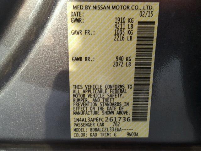 1N4AL3AP6FC261736 - 2015 NISSAN ALTIMA GRAY photo 10