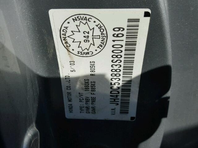 JH4DC53883S800169 - 2003 ACURA RSX SILVER photo 10