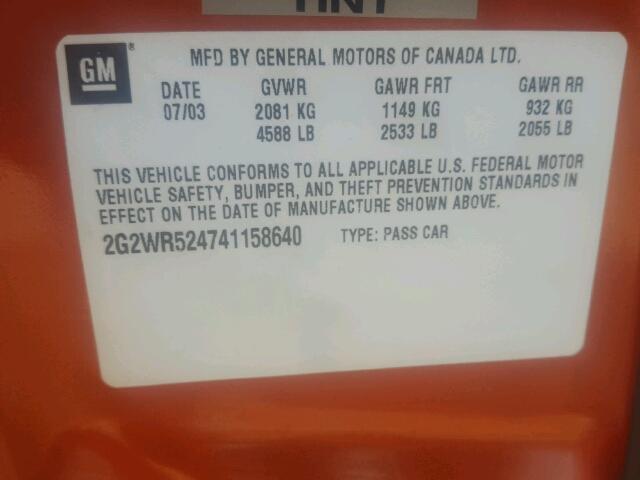 2G2WR524741158640 - 2004 PONTIAC GRAND PRIX Narıncı foto 10