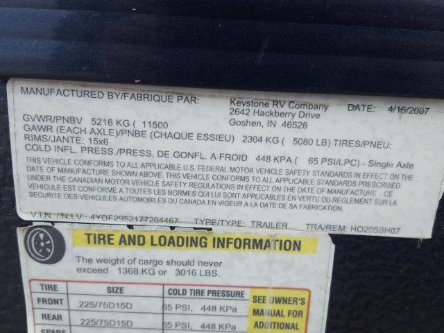4YDF2952177204467 - 2007 KEYSTONE HORNET WHITE photo 10