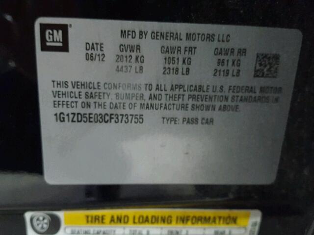 1G1ZD5E03CF373755 - 2012 CHEVROLET MALIBU 2LT BLACK photo 10