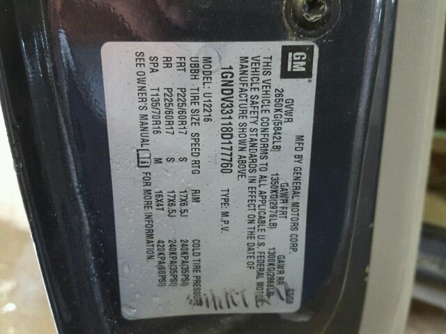 1GNDV33118D177760 - 2008 CHEVROLET UPLANDER L BLUE photo 10