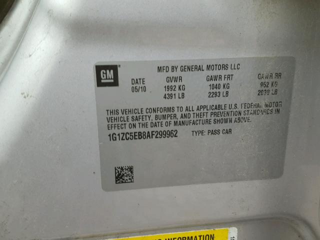 1G1ZC5EB8AF299962 - 2010 CHEVROLET MALIBU 1LT 银色 照片 10