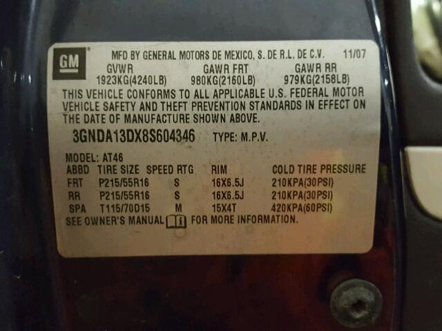 3GNDA13DX8S604346 - 2008 CHEVROLET HHR LS BLUE photo 10