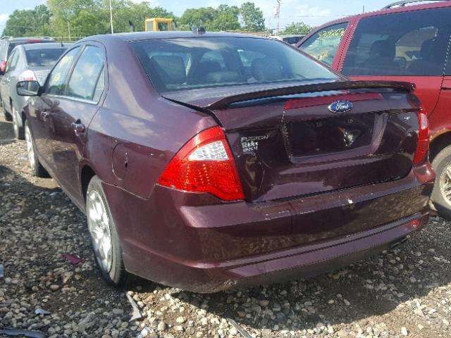 3FAHP0HA7BR229294 - 2011 FORD FUSION SE BURGUNDY photo 3