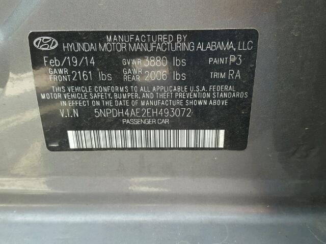 5NPDH4AE2EH493072 - 2014 HYUNDAI ELANTRA SE SILVER photo 10