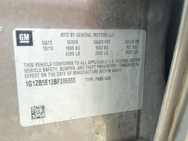 1G1ZB5E13BF206955 - 2011 CHEVROLET MALIBU LS 棕色 照片 10