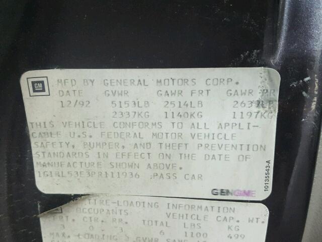 1G1BL53E3PR111936 - 1993 CHEVROLET CAPRICE CL 紫色 照片 10