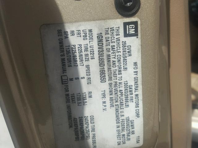 1GNDV33L85D166350 - 2005 CHEVROLET UPLANDER L GOLD photo 10