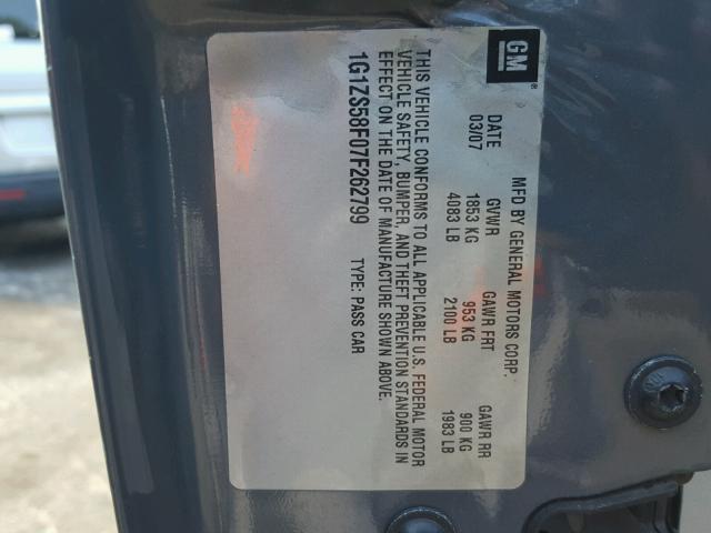 1G1ZS58F07F262799 - 2007 CHEVROLET MALIBU LS 灰色 照片 10