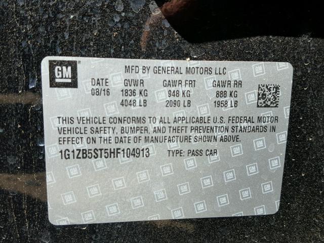 1G1ZB5ST5HF104913 - 2017 CHEVROLET MALIBU LS 黑色 照片 10