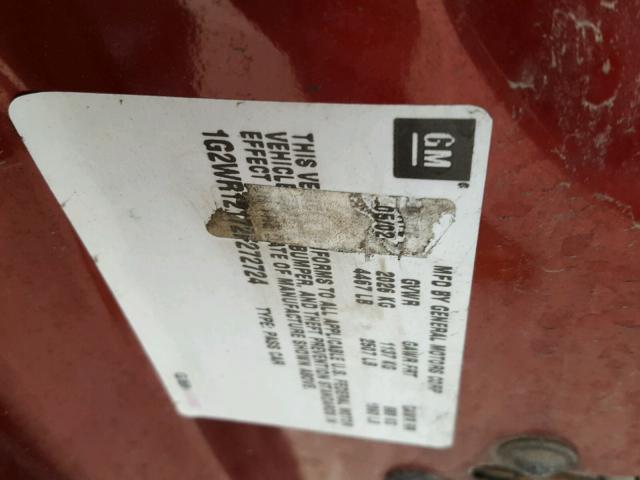 1G2WR12172F272724 - 2002 PONTIAC GRAND PRIX MAROON photo 10