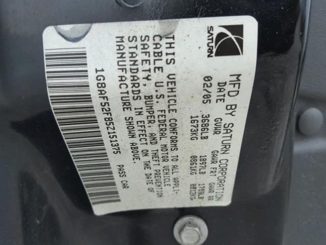 1G8AF52F85Z151375 - 2005 SATURN ION LEVEL SILVER photo 10