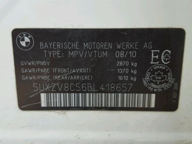 5UXZV8C56BL418657 - 2011 BMW X5 XDRIVE5 თეთრი ფოტო 10