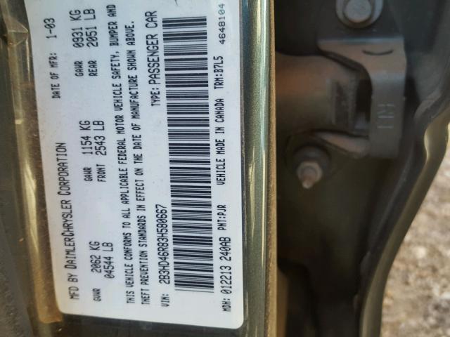 2B3HD46R83H580667 - 2003 DODGE INTREPID S GREEN photo 9