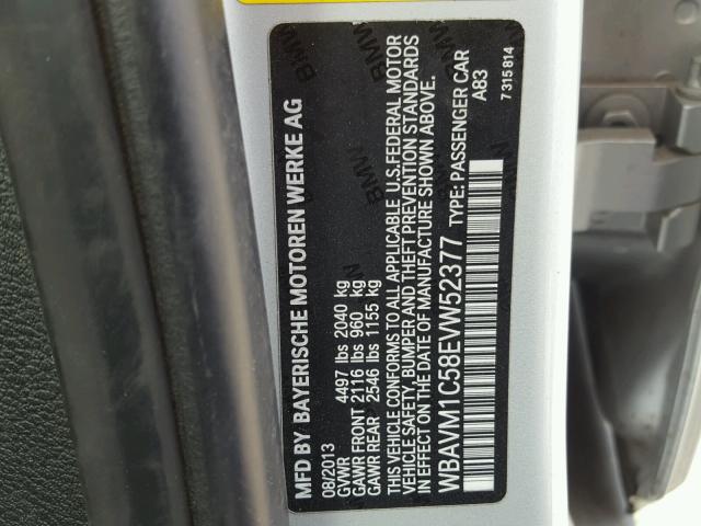 WBAVM1C58EVW52377 - 2014 BMW X1 SDRIVE2 SILVER photo 10