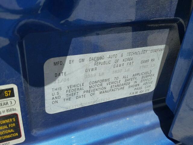 KL1TD526X5B361450 - 2005 CHEVROLET AVEO BASE Mavi foto 10