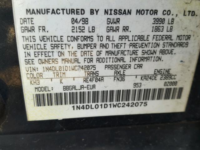 1N4DL01D1WC242075 - 1998 NISSAN ALTIMA XE BLACK photo 10