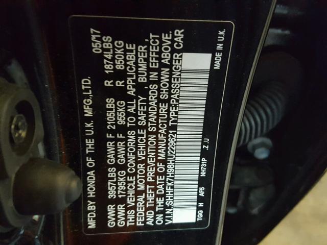 SHHFK7H98HU229621 - 2017 HONDA CIVIC SPOR BLACK photo 10