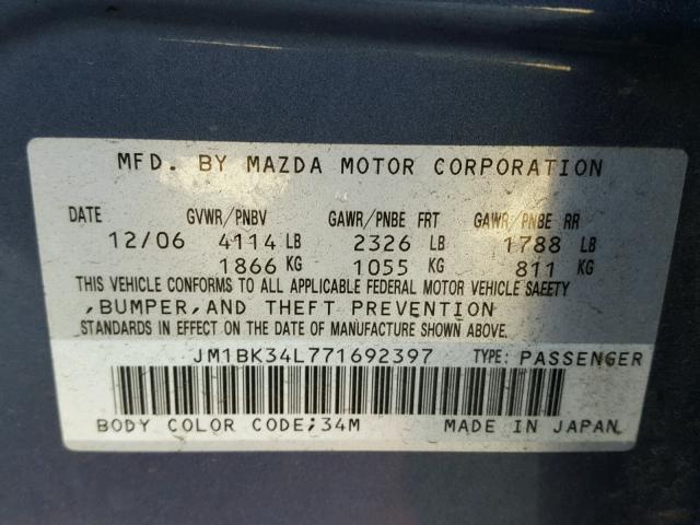 JM1BK34L771692397 - 2007 MAZDA SPEED 3 BLUE photo 10