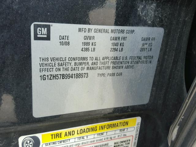 1G1ZH57B994188973 - 2009 CHEVROLET MALIBU 1LT 黑色 照片 10