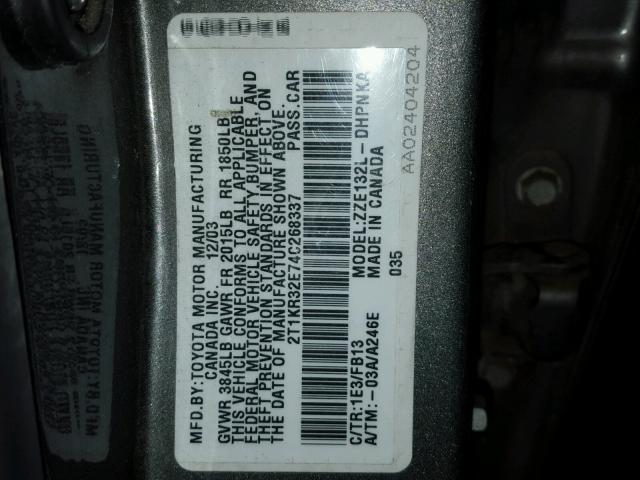 2T1KR32E74C268337 - 2004 TOYOTA MATRIX 灰色 照片 10