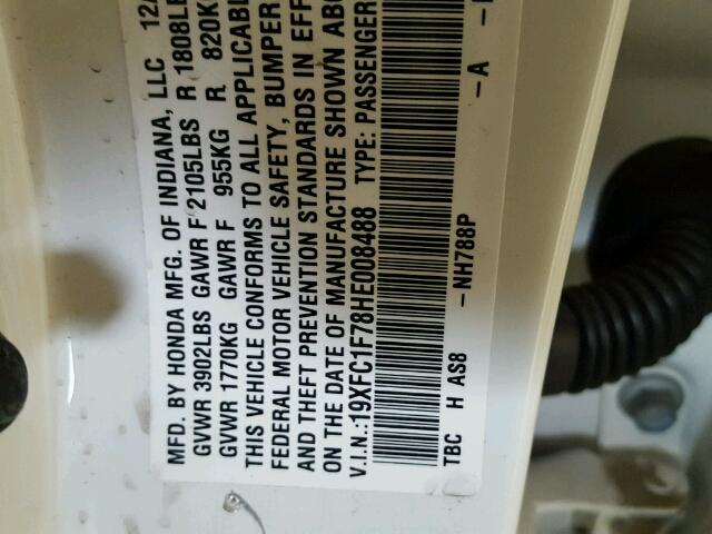 19XFC1F78HE008488 - 2017 HONDA CIVIC EXL WHITE photo 10