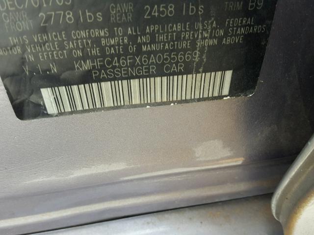 KMHFC46FX6A055669 - 2006 HYUNDAI AZERA SE GRAY photo 10