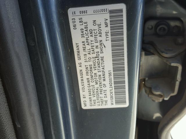 WVGBC67L24D007951 - 2004 VOLKSWAGEN TOUAREG 3. BLUE photo 10