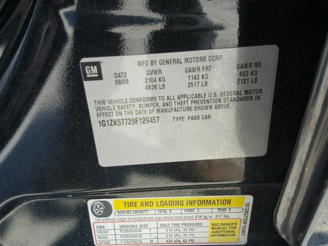 1G1ZK57729F129457 - 2009 CHEVROLET MALIBU LTZ 黑色 照片 10