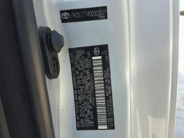 JTKDE177450002071 - 2005 TOYOTA SCION TC 银色 照片 10