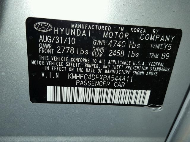 KMHFC4DFXBA544411 - 2011 HYUNDAI AZERA SILVER photo 10