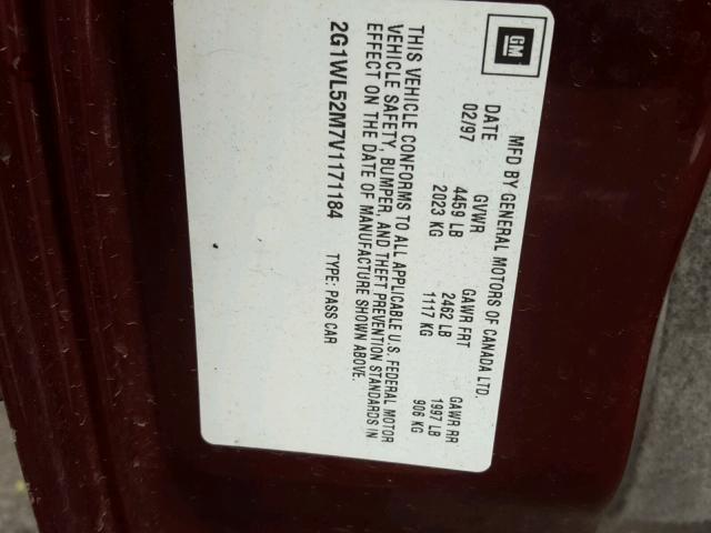 2G1WL52M7V1171184 - 1997 CHEVROLET LUMINA BAS ბურგუნდია ფოტო 10