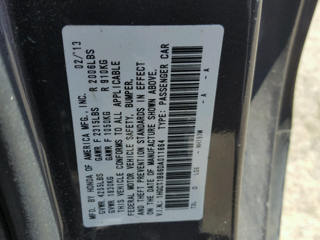 1HGCT1B86DA011664 - 2013 HONDA ACCORD EXL CHARCOAL photo 10