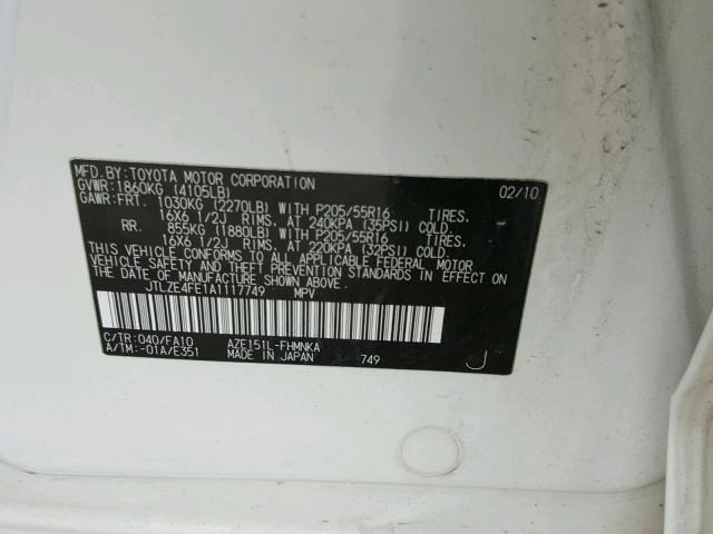 JTLZE4FE1A1117749 - 2010 TOYOTA SCION XB WHITE photo 10