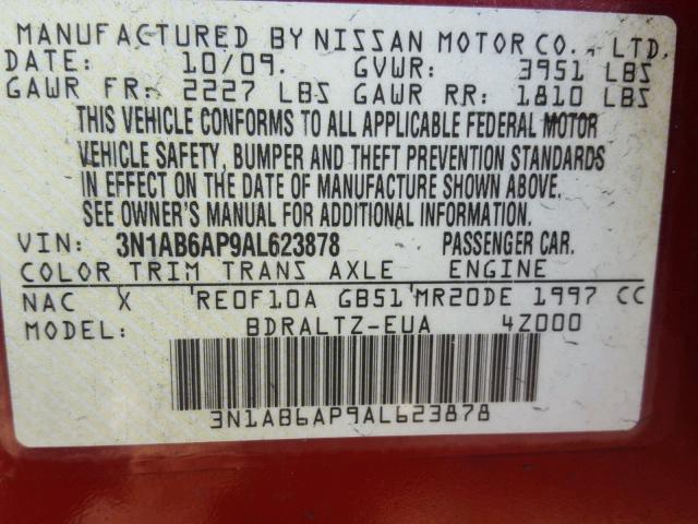 3N1AB6AP9AL623878 - 2010 NISSAN SENTRA 2.0 BURGUNDY photo 10