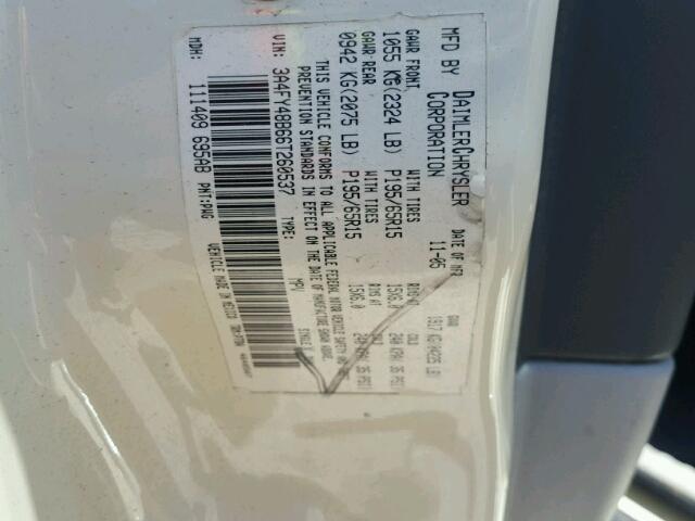 3A4FY48B66T260537 - 2006 CHRYSLER PT CRUISER WHITE photo 10