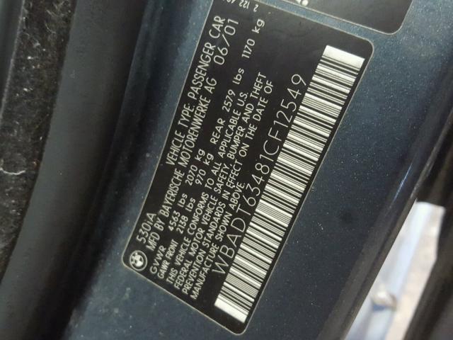 WBADT63481CF12549 - 2001 BMW 530 I AUTO GRAY photo 10