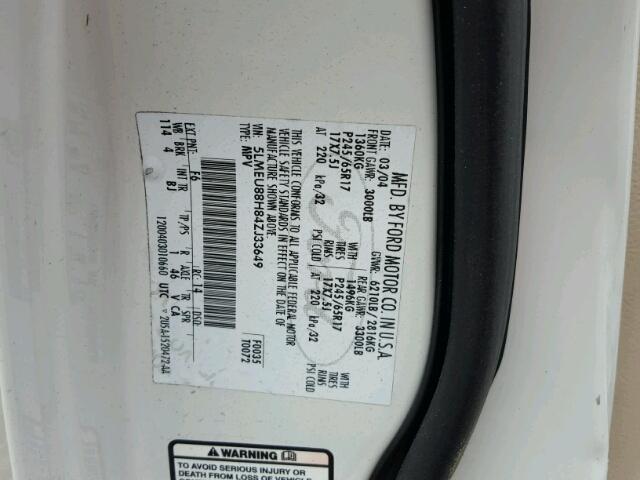 5LMEU88H84ZJ33649 - 2004 LINCOLN AVIATOR 白色 照片 10